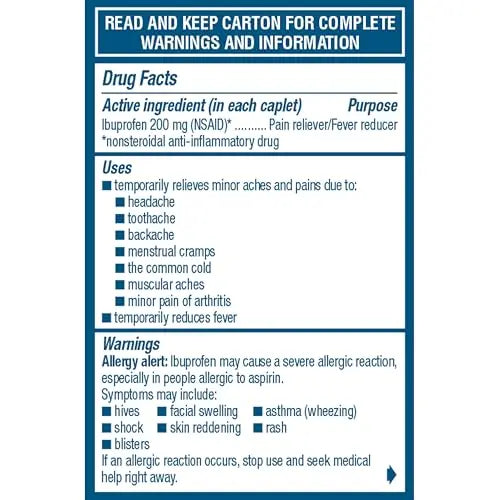 Advil Ibuprofen Coated Caplets Pain Reliever and Fever Reducer 200 Milligram 24Ct Advil uk supplements