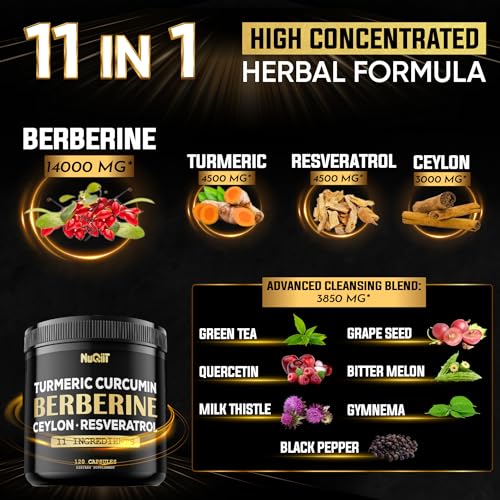 Berberine Supplement 14000mg Turmeric Curcumin 4500mg Trans-Resveratrol 4500mg Nuqiit uk supplements