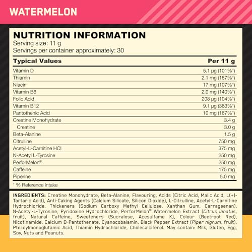 Optimum Nutrition Gold Standard Pre Workout Watermelon Flavoured Powder, 330g Optimum Nutrition uk supplements