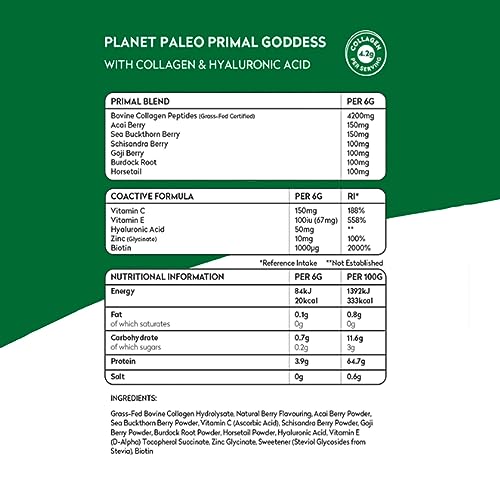 Planet Paleo Primal Goddess -Pure Collagen with Hyaluronic Acid and Zinc (210g, 35 Servings) Planet Paleo uk supplements