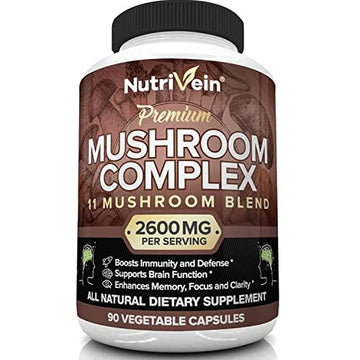 Nutrivein Mushroom Supplement - 2600mg - 90 Capsules - 11 Organic Mushrooms Nutrivein uk supplements