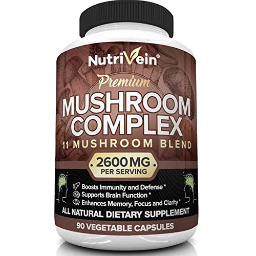 Nutrivein Mushroom Supplement - 2600mg - 90 Capsules - 11 Organic Mushrooms Nutrivein uk supplements