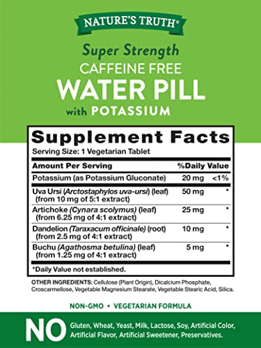 Nature's Truth Super Strength Water Pill with Potassium | 90 Count | Caffeine Free | Vegetarian Nature's Truth uk supplements