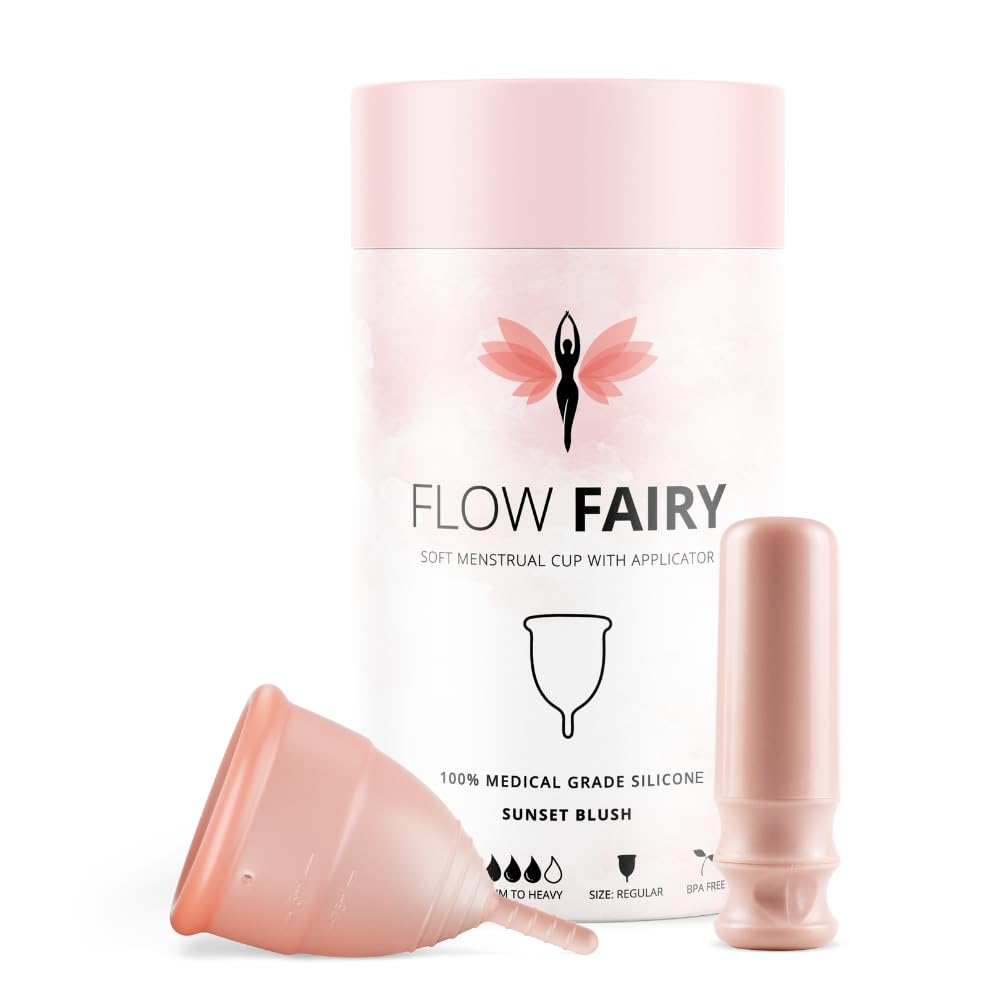 Flow Fairy Reusable Menstrual Cup with Applicator for Easy Insertion- 100% Medical Grade Silicone Period Cup Flow Fairy uk supplements
