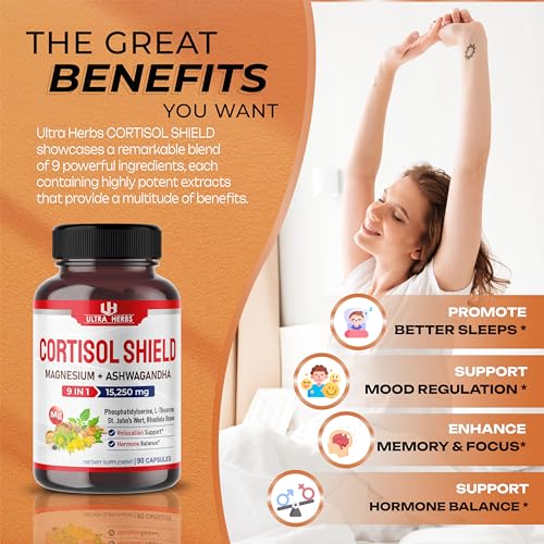 CORTISOL SHIELD 9 IN 1 - 15,250mg Magnesium + Ashwagandha with Phosphatidylserine ULTRA HERBS uk supplements