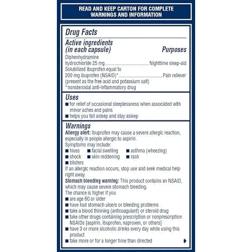 Advil PM Liqui-Gels Pain Reliever and Nighttime Sleep Aid, Pain Medicine with Ibuprofen for Pain Relief and Diphenhydramine HCL for a Sleep Aid - 80 Liquid Filled Capsules - Back to College Advil uk supplements