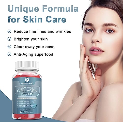 **New**Advanced Collagen Gummies 2000mg - Promote Skin Elasticity, Hair Growth, and Joint Health - Delicious Berry AlphaStateSciences uk supplements