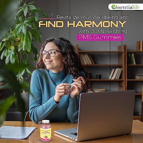 Happy Flow Strawberry-Flavor Chewable PMS Gummies | Hormone Balance Chasteberry Essentialife uk supplements
