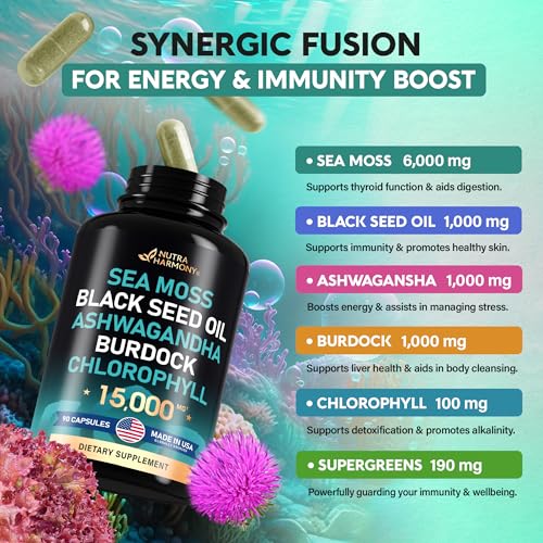 Irish Sea Moss | Black Seed Oil | Ashwagandha | Burdock | Chlorophyll | Supergreens NUTRAHARMONY uk supplements