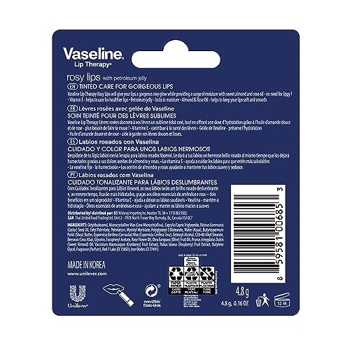 Vaseline Lip Therapy Care Rosy, Fast-Acting Nourishment, Ideal for Chapped, Dry, Cracked, or Damaged Lips, Lip Balm, 4-Pack, 0.16 Oz Each Vaseline uk supplements