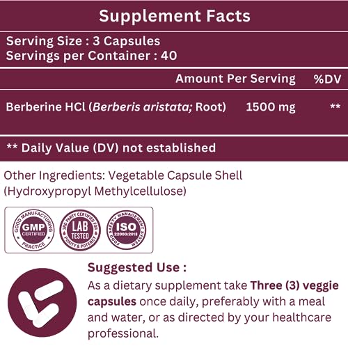 SHRISHA HERBAL Indian Berberine 1500mg - Berberine HCl 500mg Per Capsule - Support SHRISHA HERBAL uk supplements