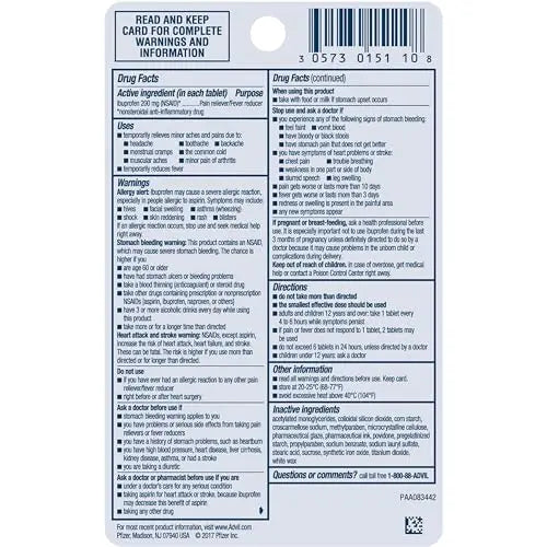 Advil PM Pain Reliever and Nighttime Sleep Aid, Ibuprofen for Pain Relief and Diphenhydramine Citrate for a Sleep Aid - 120 Coated Caplets and Pain Reliever and Fever Reducer, 10 Count Tablets Advil uk supplements
