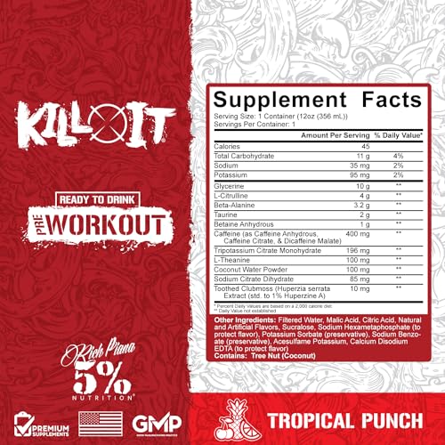 5% Nutrition Kill It Ready-to-Drink High Stim Pre Workout | 400mg Caffeine Energy Drink 5% Nutrition uk supplements