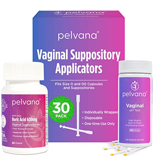 Pelvana Boric Acid Suppositories 30 + 30 Applicators + 100 pH Test Strips = 160 Piece Pelvana uk supplements