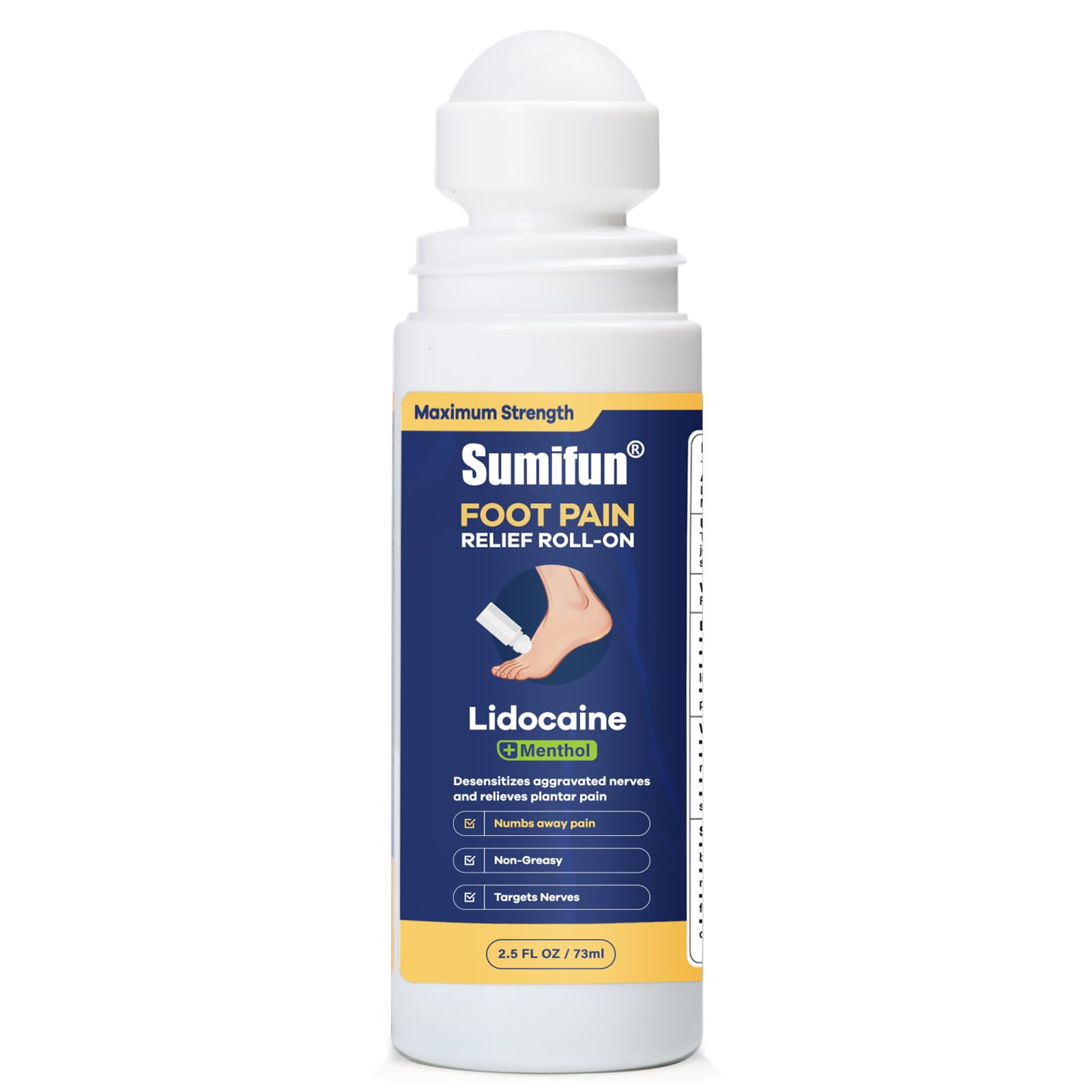 Sumifun Foot Pain Relief Lidocaine Roll-On - Maximum Strength OTC for Plantar Fasciitis & Heel Pain - Fast-Drying, Non-Greasy Formula, 2.5 Fl Oz Sumifun uk supplements