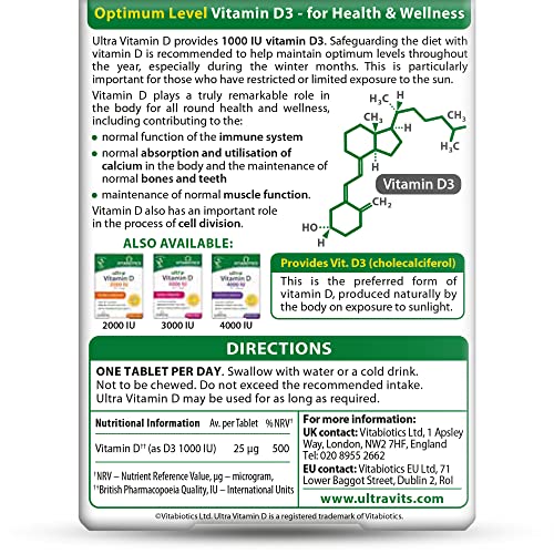 Vitabiotics Ultra Vitamin D Tablets 1000IU Optimum Level -96 count (Pack of 1) Vitabiotics Ultra uk supplements