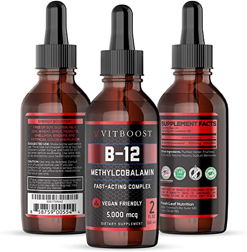 VITBOOST Vegan Liquid B-12 Drops – 60 x 5000 mcg Extra Strength Raspberry Flavored VITBOOST uk supplements
