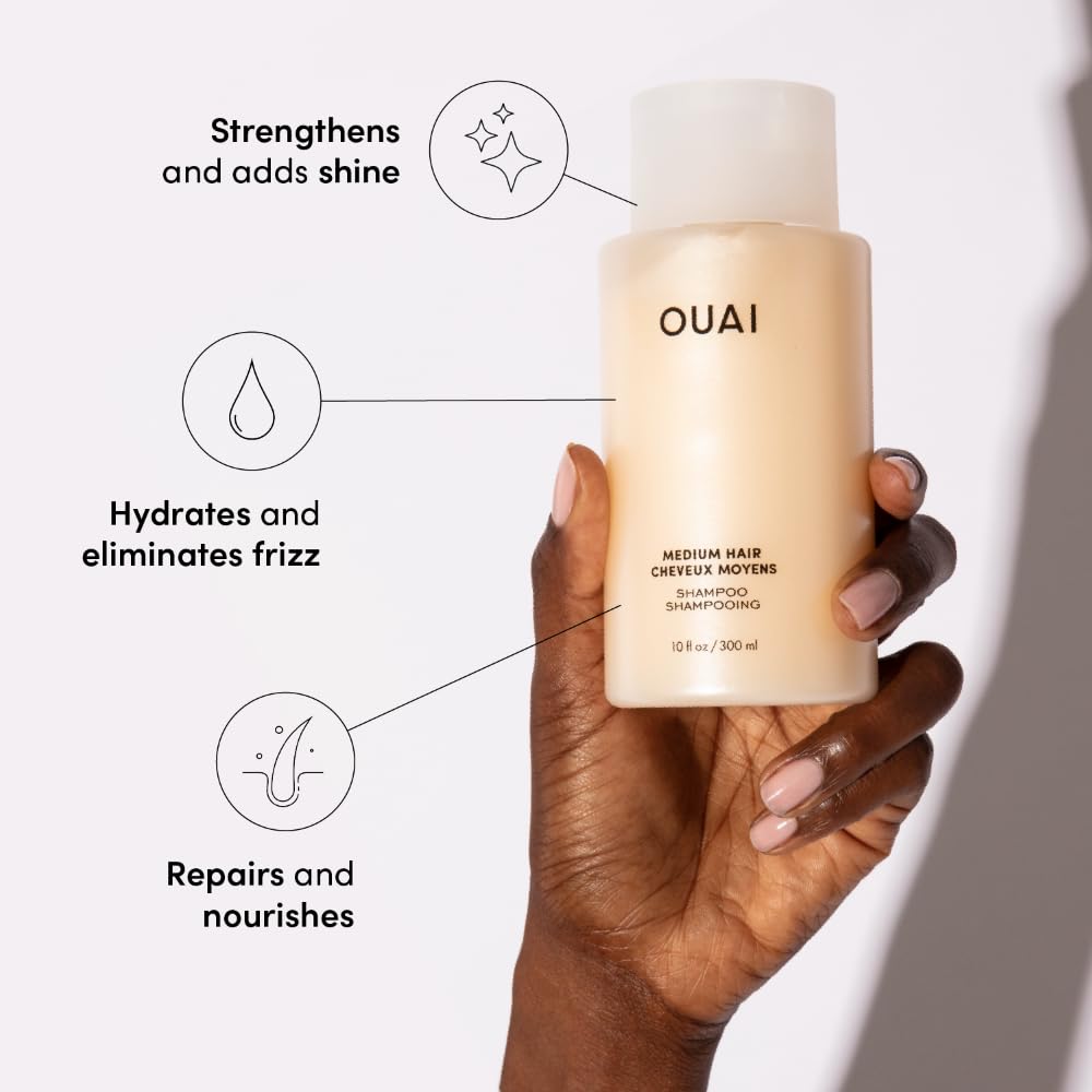 OUAI Medium Hair Shampoo & Conditioner Set, Travel Size - Hydrating Shampoo & Conditioner - With Coconut Oil, Babassu, Kumquat Extract & Keratin - Sulfate, Paraben & Phthalate Free (3 Oz) OUAI uk supplements