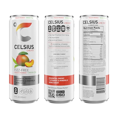 CELSIUS Peach Mango Green Tea, Functional Essential Energy Drink 12 Fl Oz (Pack of 12) CELSIUS uk supplements