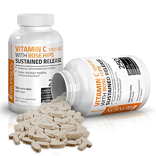 Bronson Vitamin C 1000 mg with Rose Hips Sustained Release, 250 Tablets Bronson uk supplements