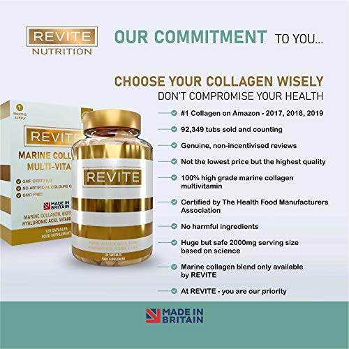 Marine Collagen Capsules 2000mg, Hyaluronic Acid, Silica, Biotin, Vitamin A, E & C Hair Revite uk supplements