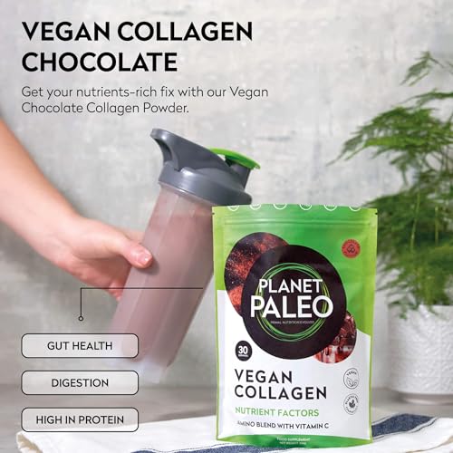 Planet Paleo Vegan Collagen (Chocolate, 255g) - Vegan Collagen Powder - High Protein Planet Paleo uk supplements