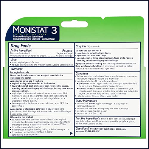 Monistat 3 Day Yeast Infection Treatment for Women, 3 Miconazole Pre-Filled Cream Applicators & External Monistat uk supplements