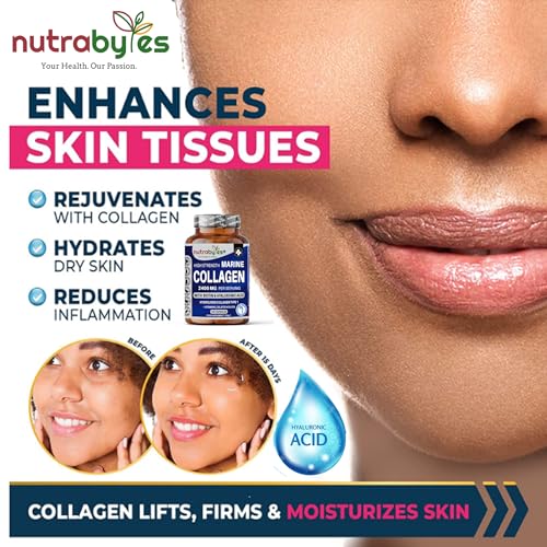 High Strength Marine Collagen 2400mg with Hyaluronic Acid 100mg, Biotin, Vitamin C, D3, B12 and Silica NUTRABYTES uk supplements