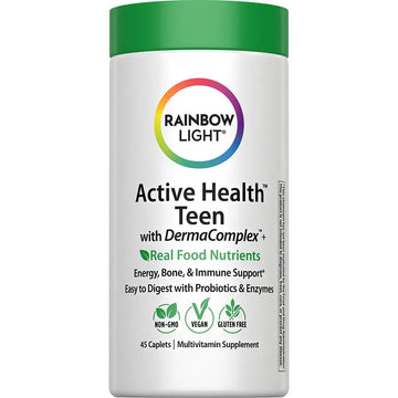 Rainbow Light Teen Multivitamin | 45 Caplets | for Boys and Girls | with DermaComplex, Real Food Nutrients & Iron | Rainbow Light uk supplements