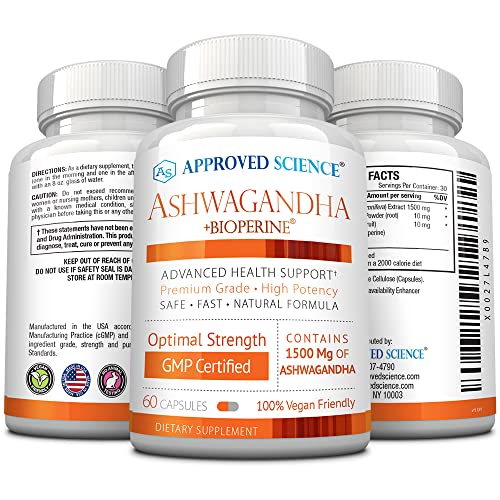 Approved Science® Ashwagandha 1500mg with Bioperine® and Ginger- Alleviate Sleepless Approved Science uk supplements