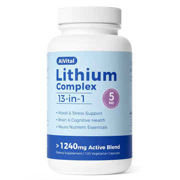 AiVital™ Lithium Orotate 5mg, 13-in-1 Lithium Supplement with Magnesium Glycinate, L-theanine & DHA for Daily Balance, Focus & Clarity, Low-Dose Formula, Non-GMO, Gluten Free, Vegan, 120 Capsules AiVital uk supplements