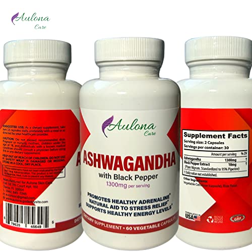 Aulona Care Ashwagandha with Black Pepper 1300mg for Healthy Adrenaline, Stress Relief Aulona Care uk supplements