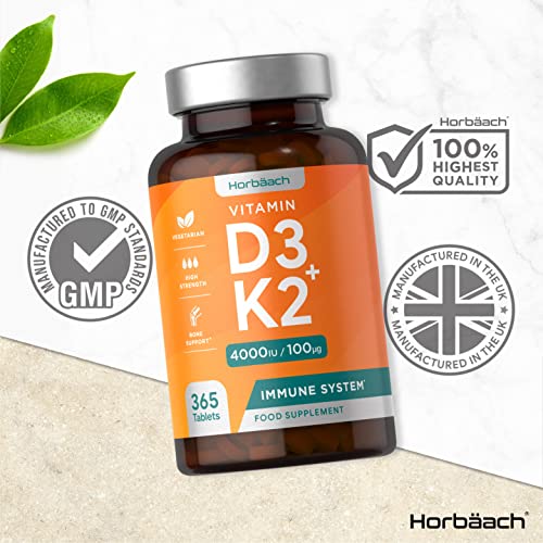 Vitamin D3 K2 High Strength Tablets | 365 Count | Vitamin D3 4000iu and Vitamin K2 MK7 Horbäach uk supplements