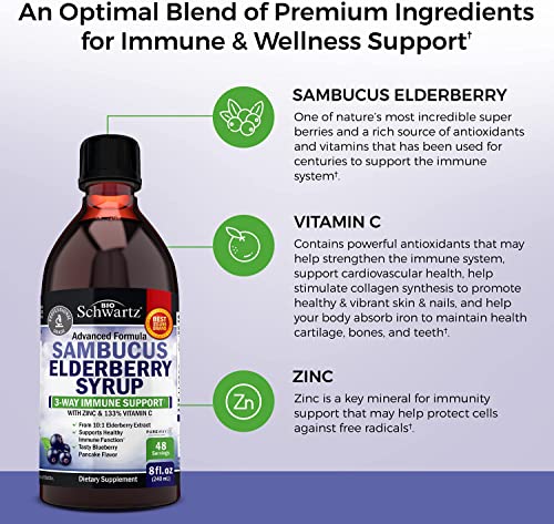 Elderberry Syrup for Kids and Adults - Natural Immune Support with Zinc and Vitamin C BioSchwartz uk supplements