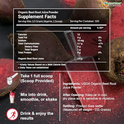 Beet Juice Powder Organic - Cold Pressed - 20:1 Concentrate - Concentrated Beet Root Nautical Elements uk supplements