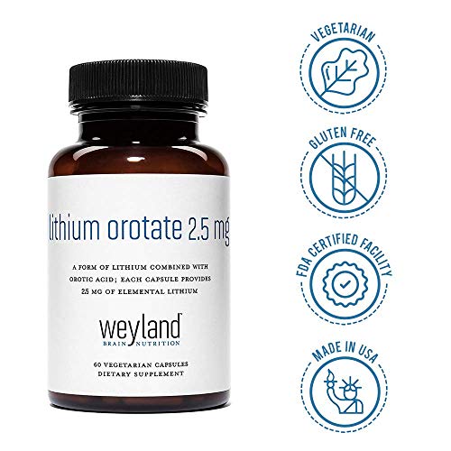 Lithium Orotate 2.5mg (1 Bottle), 60 Vegetarian Capsules, Lithium Supple Weyland Brain Nutrition uk supplements