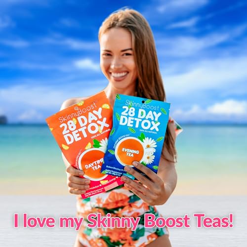 SkinnyBoost 28 Day Detox Tea Kit-1 Daytime (28 Bags) 1 Evening (14 Bags) Non GMO SkinnyBoost uk supplements