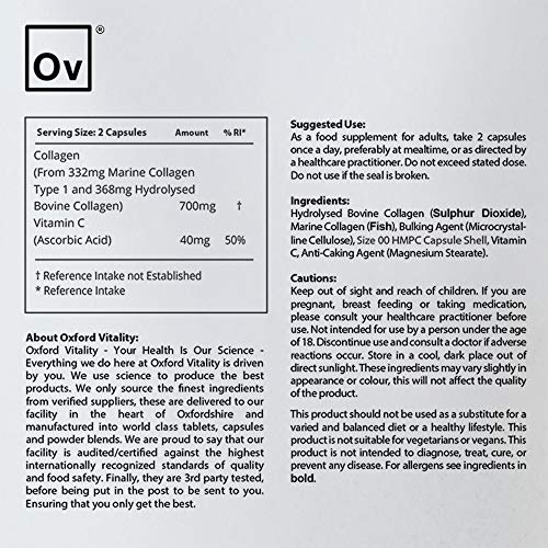 Collagen and Vitamin C Capsules | High Strength and Quality | Oxford Vitality (365) Ov OXFORD VITALITY uk supplements