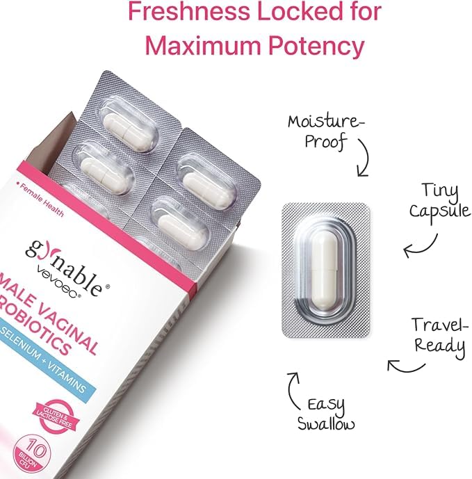 Gynable Vaginal Probiotics for Women Odor & Itch Support, Urinary | pH Balance, Female Probiotics 10 Billion CFU Lactobacillus Probiotics Blend,Selenium-Vitamin C/E/D3 Promote Immune Health,60 Count Vevoec uk supplements