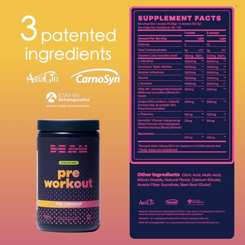 BEAM Be Amazing Vegan Stim Free Pre-Workout Powder | Energy Booster Powdered Drink BEAM uk supplements