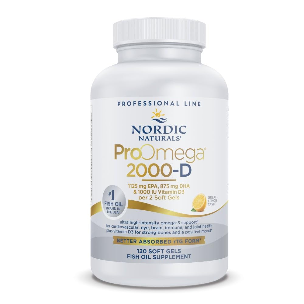 Nordic Naturals ProOmega 2000-D, Lemon Flavor - 120 Soft Gels - 2150 mg Omega-3 + 1000 IU D3 - Ultra High-Potency Fish Oil - EPA & DHA - Brain, Heart, & Immune Health - Non-GMO - 60 Servings Nordic Naturals uk supplements
