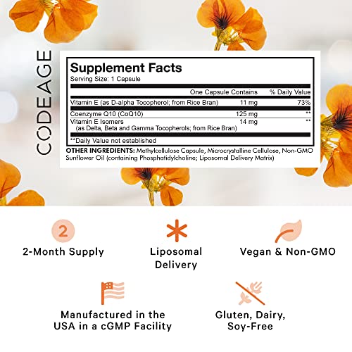 Codeage Liposomal CoQ10 Supplement - Vitamin E Isomers Tocopherols - 125mg Coenzy Codeage uk supplements