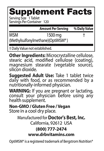 Doctor's Best MSM with OptiMSM, Non-GMO, Gluten Free, Joint Support, 1500 mg Doctor's BEST uk supplements