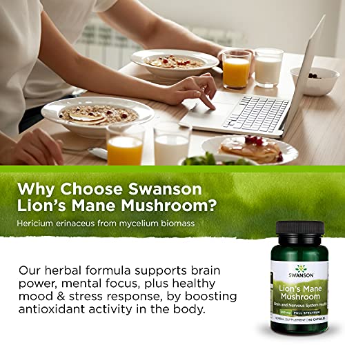 Swanson Lion's Mane Mushroom Capsules - 500 mg Each, 60 Capsules Swanson uk supplements