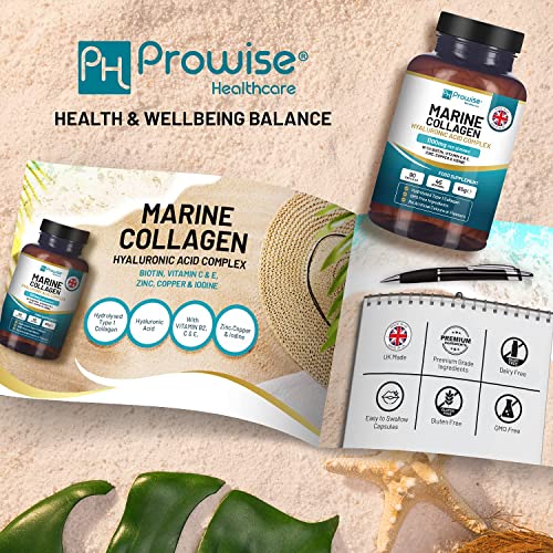 Marine Collagen with Hyaluronic Acid 1100mg | 90 Collagen Capsules High Strength for Women & Men PH PROWISE Healthcare uk supplements