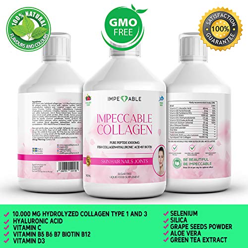 IMPECCABLE Collagen 10.000mg hydrolyzed Sugar Free Liquid Marine Collagen | Supplements for Women and Men Impeccable uk supplements