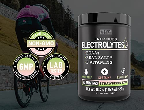 Enhanced Electrolyte Powder (Strawberry Kiwi | 90ct.) Sugar Free + BCAA, B-Vitamins Zeal Naturals uk supplements