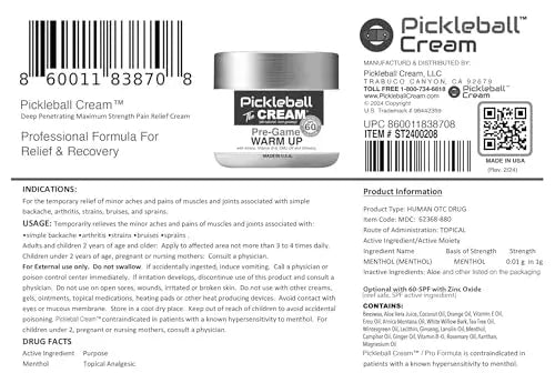 Pickleball Cream PRE-Game Warm UP SPF 60 Joint & Muscle Therapy Cream Grip Strength Pickleball Paddle Control Accurate Ball Shots Joints Muscles Metabolism Oxygen Pain Prevention Maximum Performance Pickleball Cream uk supplements