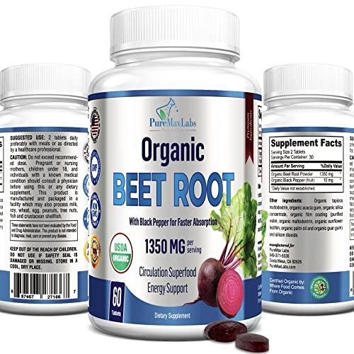 YUMMYVITE Organic Beet Root Powder Tablets - 1350mg with Black Pepper for Faster YUMMYVITE uk supplements