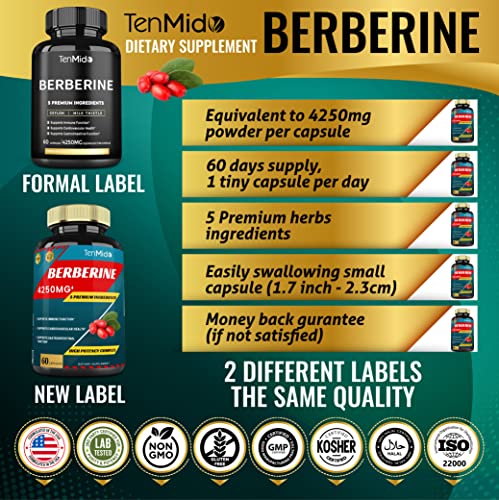 Berberine Extract Capsules 4250mg, 2 Months Supply & Ceylon, Milk Thistle, Turmeric Tenmido uk supplements